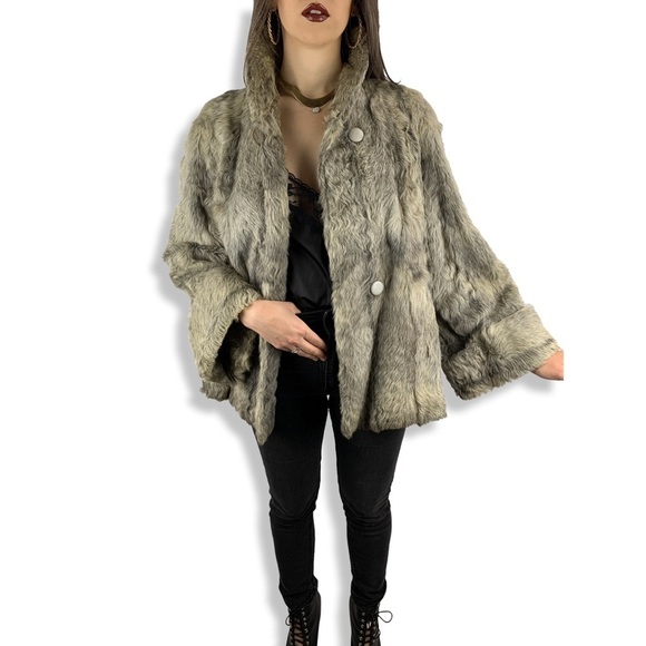 50s natural gray curly goat fur A-line swing coat - Picture 6 of 8